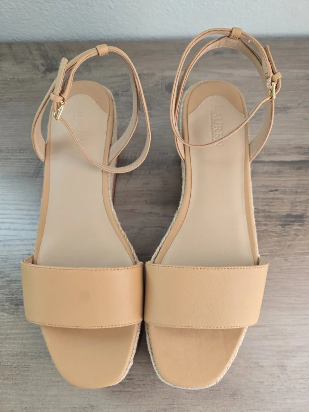 Lauren Ralph Lauren Leona Espadrille Wedge Sandal Buff Soft Nappa Various Sizes